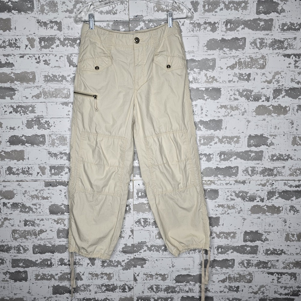 Anthropologie Pants Womens 26 Cream Utility Cargo Drawstring Jogger Zippers Snap
